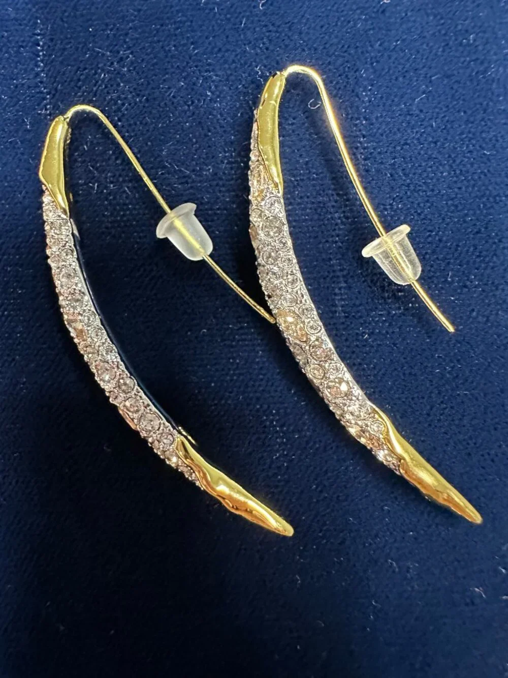 Alexis Bittar Solanales Two-Tone Crystal Pavé Spear Elongated Hoops Earrings